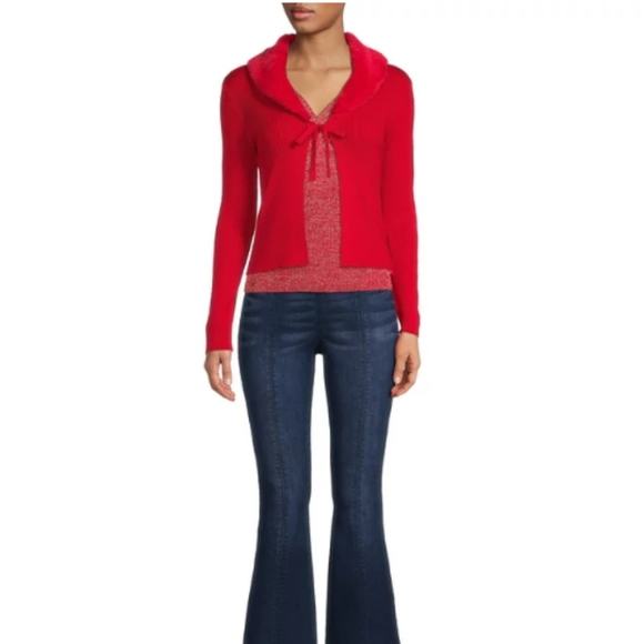 🎀Red Faux Fur Open Tie Front Cardigan NWT - Picture 6 of 8